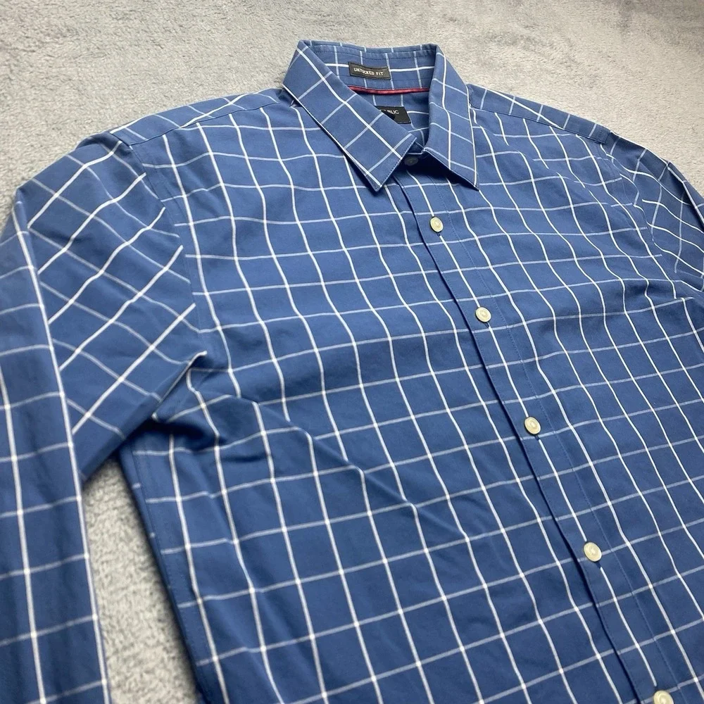 Banana Republic Mens Long Sleeve Button Down Blue Checker Medium 15/15.5, 33/34